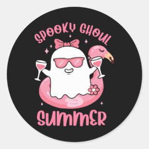 Spooky Ghoul Summer Schattige Ghost Flamingo Summe Ronde Sticker