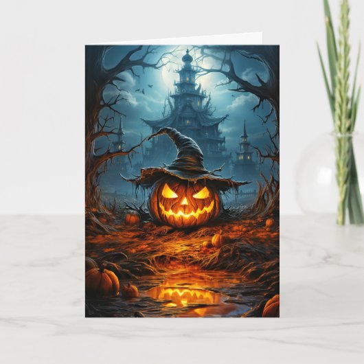 Spooky gloeiende Halloween pompoen Kaart (Voorkant)