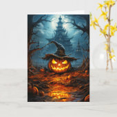 Spooky gloeiende Halloween pompoen Kaart (Gele Bloem)