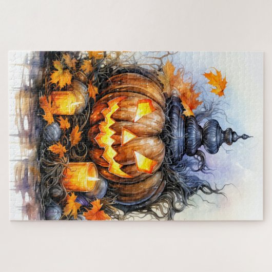 Spooky gloeiende Halloween pompoen Legpuzzel (Horizontaal)