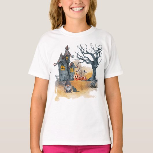 Spooky Gnome Halloween House T-shirt (Voorkant)