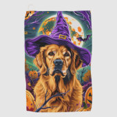 Spooky Golden Retriever Halloween Witch Pumpkin Golfhanddoek (Voorkant)