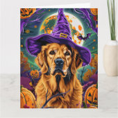 Spooky Golden Retriever Halloween Witch Pumpkin Kaart (Voorkant)