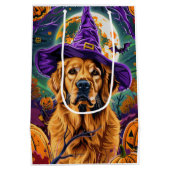 Spooky Golden Retriever Halloween Witch Pumpkin Medium Cadeauzakje (Achterkant)