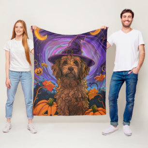 Spooky Goldendoodle Hond Halloween Heksenpompoen Fleece Deken