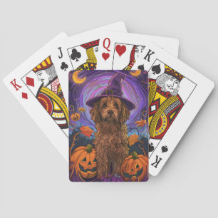 Spooky Goldendoodle Hond Halloween Heksenpompoen Pokerkaarten