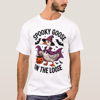 Spooky Goose op de Losse Heks Pet en Pompoen T-shirt