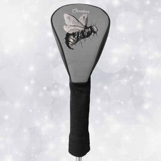 Spooky Gothic Big Bee Skull op Wings Grey Golfheadcover