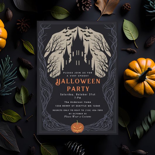 Spooky Gothic Castle Halloween Party Kaart