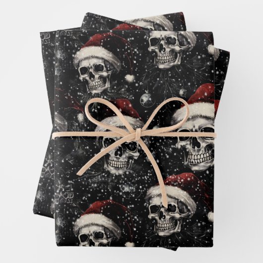 Spooky Gothic Christmas Skulls Inpakpapier Vel (In situ)