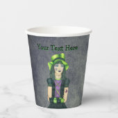 Spooky Gothic Girl Tattoos Green Hat Glowing Grey Papieren Bekers (Voorkant)