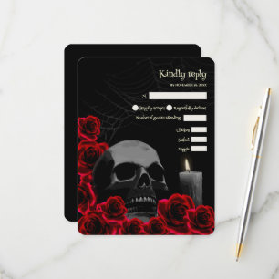 Spooky Gothic Halloween Wedding RSVP met Rode Roos Kaartje