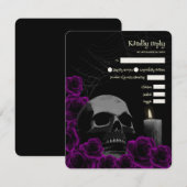 Spooky Gothic Halloween Wedding RSVP Paarse Roos (Voorkant / Achterkant)