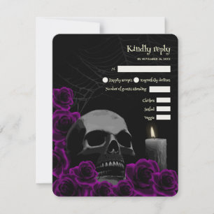 Spooky Gothic Halloween Wedding RSVP Paarse Roos Kaartje