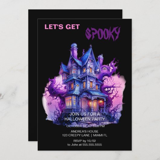 Spooky Gothic Haunted House Halloween Zwart Kaart (Voorkant / Achterkant)