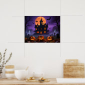 Spooky Gothic Manor with Ghosts and Graveyard Poster (Keuken)
