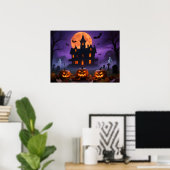 Spooky Gothic Manor with Ghosts and Graveyard Poster (Thuiskantoor)