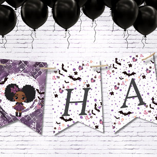 Spooky gothic meisje afro-puff Happy Birthday Vlaggetjes