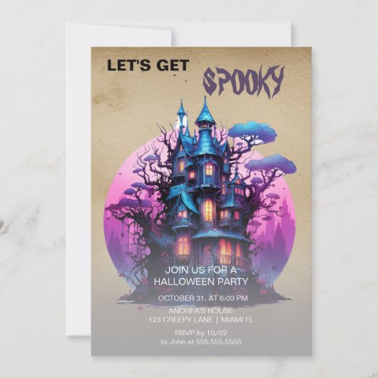Spooky Gothic Paarse spookhuis Halloween Kaart (Voorkant)