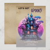 Spooky Gothic Paarse spookhuis Halloween Kaart (Voorkant / Achterkant)