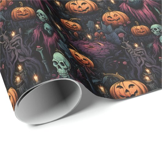 Spooky Gothic pompoen schedel Halloween Cadeaupapier (Rol Hoek)