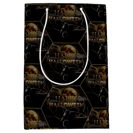 Spooky Gothic Raven In Volle Maan Volwassen Hallow Medium Cadeauzakje (Voorkant)