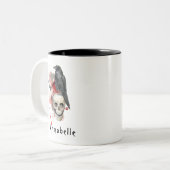 Spooky  Gothic Skull en Raven Custom Tweekleurige Koffiemok (Voorkant links)