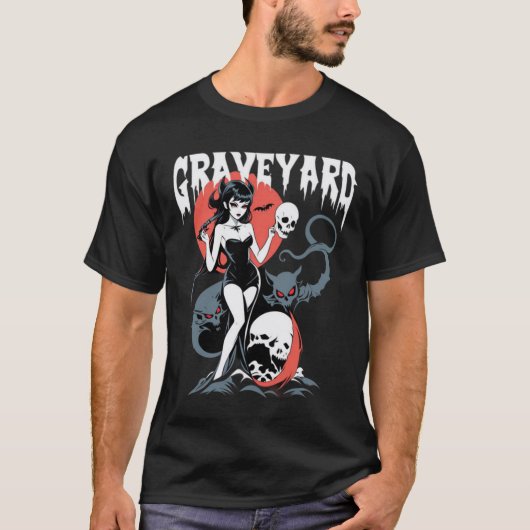 Spooky Graveyard Girl T-shirt (Voorkant)