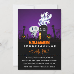 Spooky Graveyard Halloween Party Invite Kaart