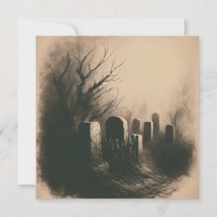 Spooky Graveyard Illustratie Gothic Kaart