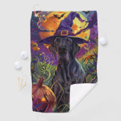 Spooky Great Dane Dog Halloween Witch Pumpkin Golfhanddoek (Insitu)