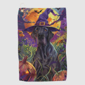 Spooky Great Dane Dog Halloween Witch Pumpkin Golfhanddoek (Voorkant)