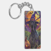 Spooky Great Dane Dog Halloween Witch Pumpkin Sleutelhanger (Voorkant Links)
