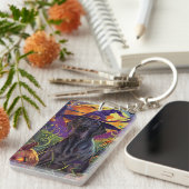 Spooky Great Dane Dog Halloween Witch Pumpkin Sleutelhanger (Voorkant Rechts)