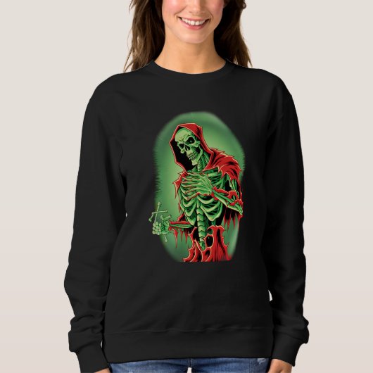 Spooky Green Skeleton Undead Death Occult Horror Trui (Voorkant)