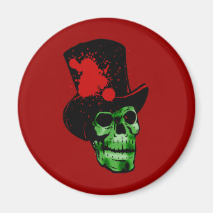 Spooky Green Skull met Top Hat Magneet
