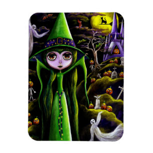 Spooky Green Witch Doll Big Eyes pomkin Magneet