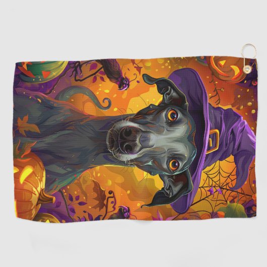 Spooky Greyhound Hond Halloween Heks en Pompoen Golfhanddoek (Horizontaal)