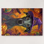 Spooky Greyhound Hond Halloween Heks en Pompoen Legpuzzel (Horizontaal)