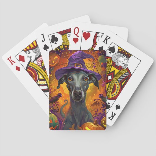 Spooky Greyhound Hond Halloween Heks en Pompoen Pokerkaarten (Achterkant)