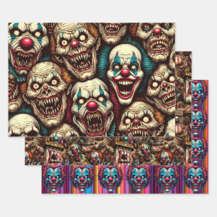 Spooky griezelig clown zombie verlaten carnaval inpakpapier vel