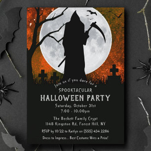 Spooky Grim Reaper Graveyard Halloween Party Kaart