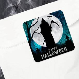 Spooky Grim Reaper Graveyard Halloween Party Vierkante Sticker