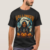 Spooky Grim Reaper Pumpkin Halloween Graveyard T-shirt (Voorkant)