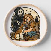 Spooky Grim Reaper with Girl and Dog Skeleton Art  (Voorkant)