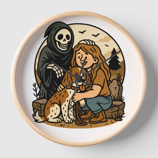 Spooky Grim Reaper with Girl and Dog Skeleton Art  (Voorkant)
