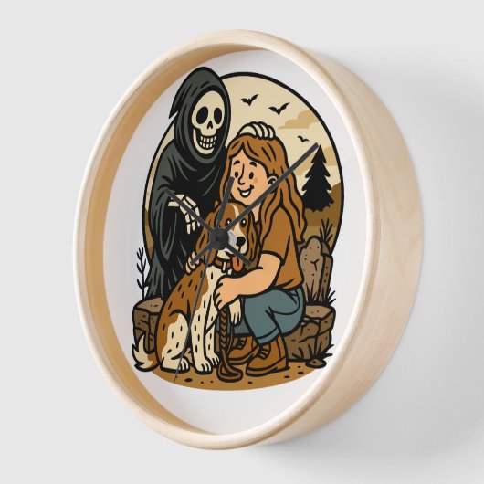 Spooky Grim Reaper with Girl and Dog Skeleton Art  (Hoek)
