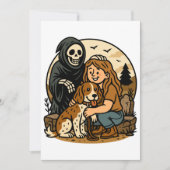 Spooky Grim Reaper with Girl and Dog Skeleton Art Kaart (Voorkant)