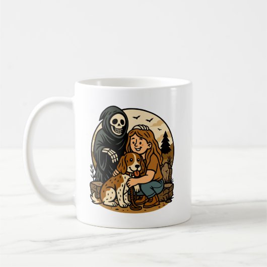 Spooky Grim Reaper with Girl and Dog Skeleton Art Koffiemok (Links)