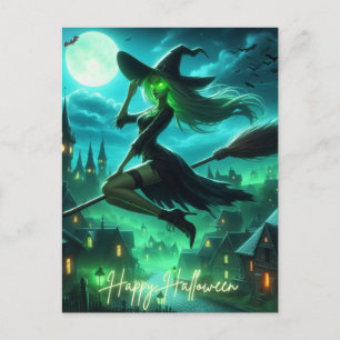 Spooky groene aura Halloween heks Feestdagenkaart